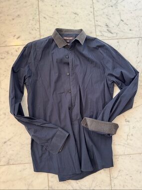 Michael Kors Navy Shirt with Gray Contrast Collar & Cuffs